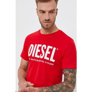 Bavlnené tričko Diesel červená farba, s potlačou vyobraziť
