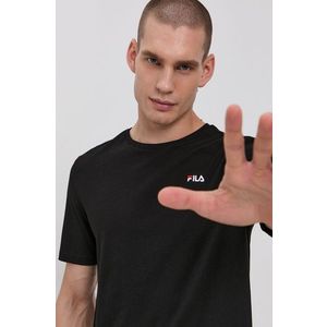 Bavlnené tričko Fila čierna farba, jednofarebné vyobraziť
