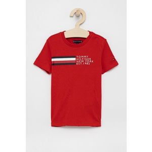 Detské bavlnené tričko Tommy Hilfiger červená farba, s potlačou vyobraziť