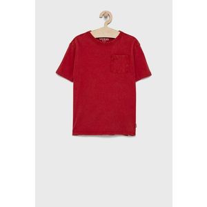 Detské bavlnené tričko Guess červená farba vyobraziť