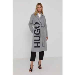 Kabát Hugo dámsky, šedá farba, prechodný, oversize vyobraziť