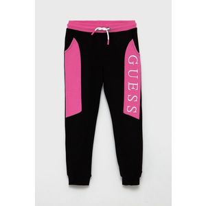 Detské nohavice Guess ružová farba, s nášivkou vyobraziť