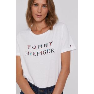 Bavlnené tričko Tommy Hilfiger biela farba vyobraziť