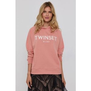 Bavlnená mikina Twinset dámska, ružová farba, s nášivkou vyobraziť