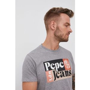 Bavlnené tričko Pepe Jeans Wells šedá farba, s potlačou vyobraziť