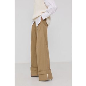 Nohavice Victoria Victoria Beckham dámske, béžová farba, široké, vysoký pás vyobraziť