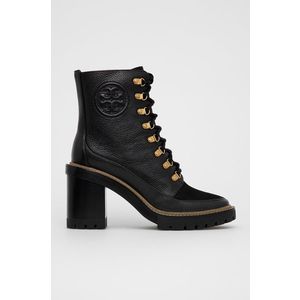 Kožené členkové topánky Tory Burch dámske, čierna farba, na podpätku vyobraziť