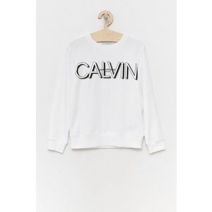 Detská mikina Calvin Klein Jeans biela farba, s potlačou vyobraziť