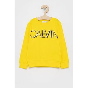 Detská mikina Calvin Klein Jeans žltá farba, s potlačou vyobraziť