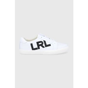 Kožená obuv Lauren Ralph Lauren biela farba, na plochom podpätku vyobraziť