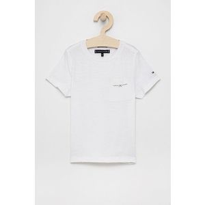 Detské bavlnené tričko Tommy Hilfiger biela farba, jednofarebné vyobraziť