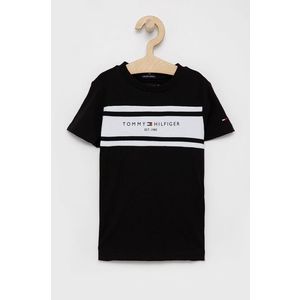 Detské bavlnené tričko Tommy Hilfiger čierna farba, s nášivkou vyobraziť