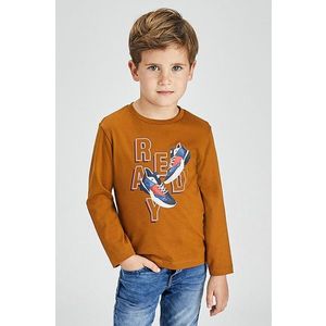 Detské tričko s dlhým rukávom Mayoral hnedá farba, s potlačou vyobraziť