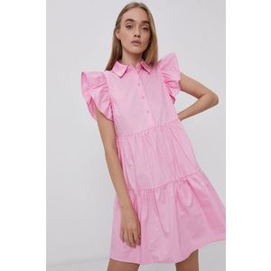 Bavlnené šaty Vila ružová farba, mini, áčkový strih vyobraziť