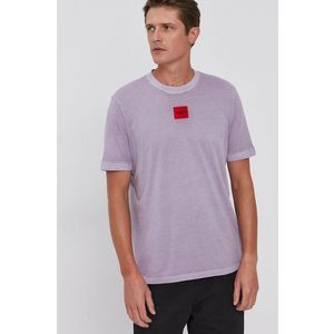 Bavlnené tričko Hugo ružová farba, jednofarebné vyobraziť
