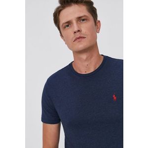 Bavlnené tričko Polo Ralph Lauren tmavomodrá farba, jednofarebné vyobraziť