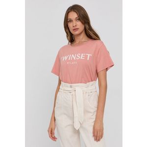 Bavlnené tričko Twinset ružová farba vyobraziť
