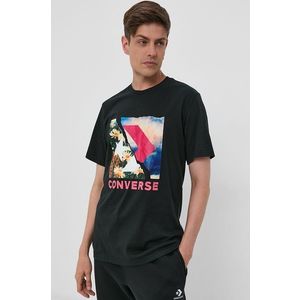 Bavlnené tričko Converse čierna farba, s potlačou vyobraziť