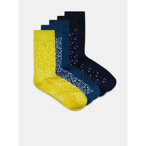 Sada piatich párov vzorovaných ponožiek v modrej farbe Jack & Jones Struc vyobraziť