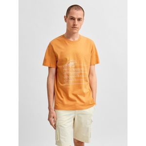 Oranžové tričko s potlačou Selected Homme Collin vyobraziť
