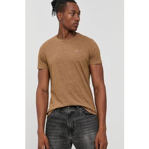 Tričko Tommy Jeans pánske, béžová farba, jednofarebné vyobraziť