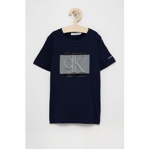 Detské bavlnené tričko Calvin Klein Jeans tmavomodrá farba, s potlačou vyobraziť