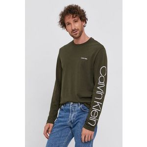 Tričko s dlhým rukávom Calvin Klein pánske, zelená farba, s potlačou vyobraziť