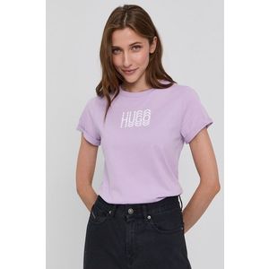 Bavlnené tričko Hugo ružová farba vyobraziť