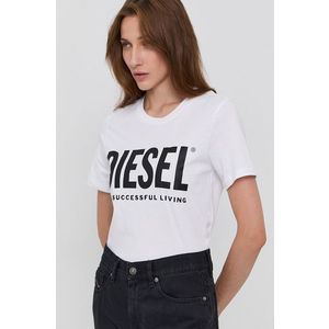 Bavlnené tričko Diesel biela farba vyobraziť