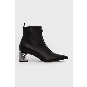 Kožené členkové topánky Karl Lagerfeld dámske, čierna farba, na podpätku vyobraziť