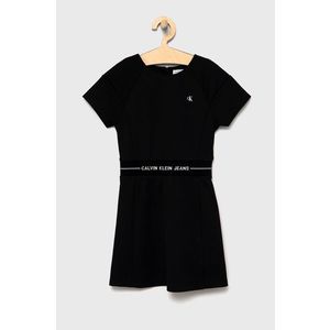 Dievčenské šaty Calvin Klein Jeans čierna farba, mini, rovné vyobraziť
