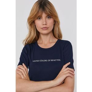 Bavlnené tričko United Colors of Benetton tmavomodrá farba vyobraziť