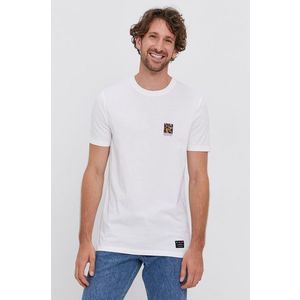 Bavlnené tričko Sisley biela farba, s nášivkou vyobraziť
