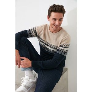 Trendyol Navy Men's Bicycle Collar Jacquard Paneled Slim Fit Knitwear Sweater vyobraziť