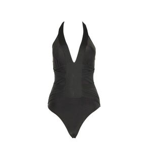 Trendyol Black Neck-Bound Textured Swimsuit vyobraziť