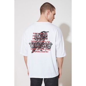 Trendyol White Men's Oversized Crew Neck Short Sleeve Printed T-Shirt vyobraziť