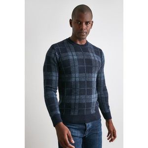 Trendyol Indigo Men's Bike Collar Plaid Knitwear Sweater vyobraziť
