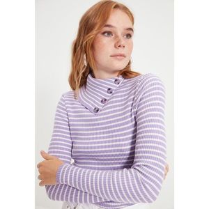Trendyol Lilac Striped Collar Detailed Knitwear Sweater vyobraziť