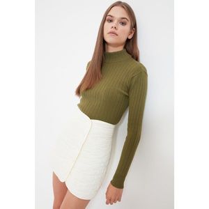 Trendyol Khaki Crop Stand Collar Knitwear Sweater vyobraziť