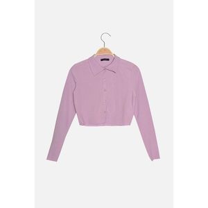 Trendyol Lilac Buttoned Polo Neck Crepe Knitted Blouse vyobraziť