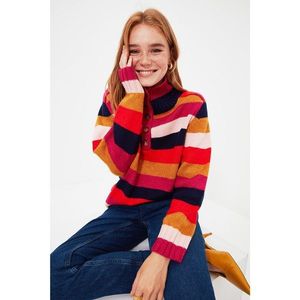 Trendyol Navy Striped Button Detailed Knitwear Sweater vyobraziť