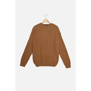 Trendyol Camel Men Slim Fit Crew Neck Textured Knitwear Sweater vyobraziť