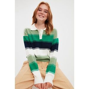 Trendyol Green Color Block Polo Collar Knitwear Sweater vyobraziť