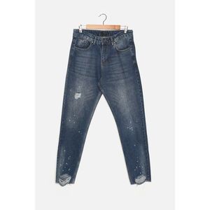 Trendyol Indigo Men's Essential Crop Destroyed Splash Effect Jeans vyobraziť