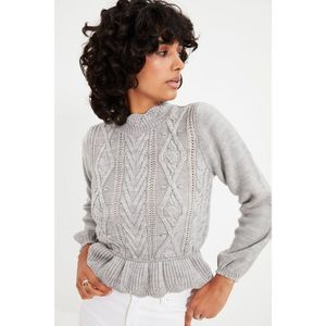 Trendyol Gray Knitted Detailed Ruffle Knitwear Sweater vyobraziť
