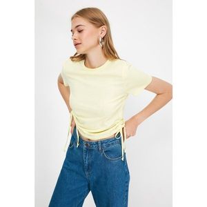 Trendyol Yellow Pleated Basic Knitted T-Shirt vyobraziť
