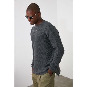 Trendyol Grey Male Side Slit Oversize Sweater vyobraziť