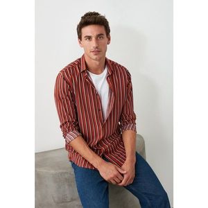 Trendyol Cinnamon Men's Striped Shirt Collar Long Sleeve Regular Viscose Shirt vyobraziť