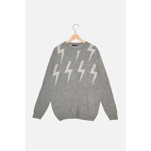 Trendyol Gray Men's Slim Fit Crew Neck Lightning Detailed Sweater vyobraziť