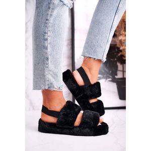 Women's Furry Slippers on the Platform Black Cotton Candy vyobraziť